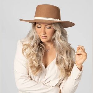 NWT Anthropologie San Diego Hat Co. Wynola Wool Boater Hat w/ Rope Trim in Camel